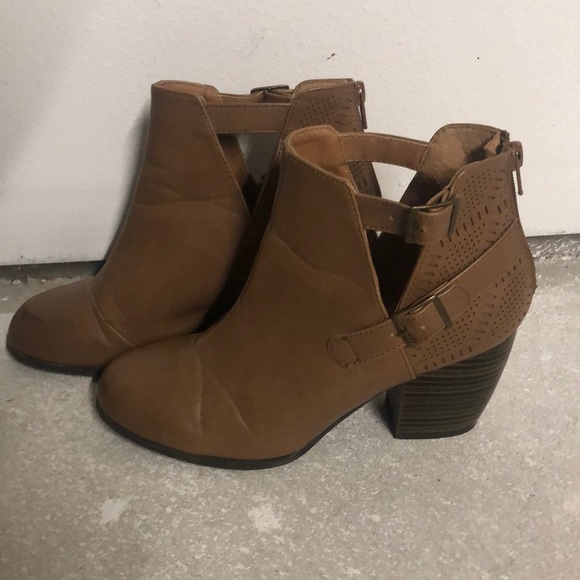 Qupid Shoes - Brown Leather Cutout Booties Qupid Shoes - Brown Leather Cutout Booties